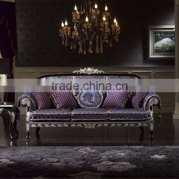 Neo Classic Elegant Purple Sofa Seat Set, Exquisite Carved Mahongany Sectional Sofa Set, Hanging Tassel Deco Sofa Set photo-2
