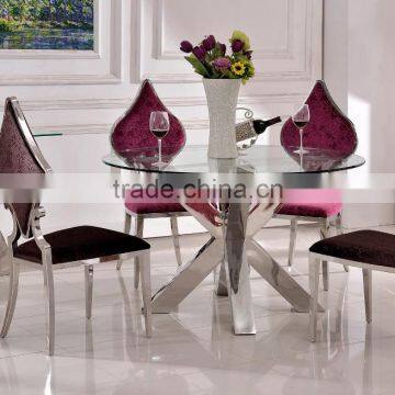 TH383 Hot Sale stainless steel tempered glass dining table