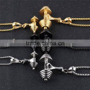 Gold/Black/Silver Color Fashion Barbell Necklace Sportsman Jewelry Stainless Steel Men Dumbbell Pendants Necklaces Jewelry photo-4