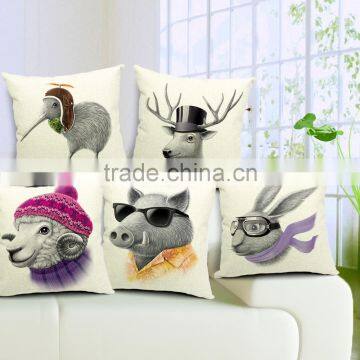 painting cute animal printed linen throw pillow case