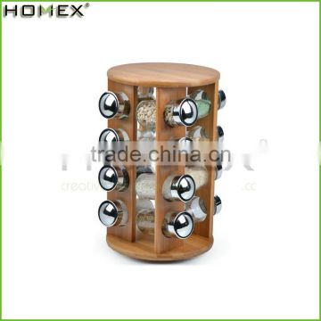 Round Bamboo Kitchen Spice Rack With 16 Jars/Homex_Factory