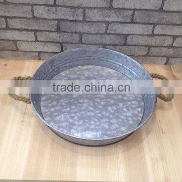 Essential Home Aged Galvanized Metal Serving Tray With Rope Handle photo-2