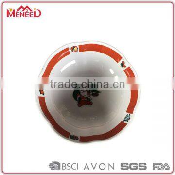 Red Decorative Ceramic Like Melamine Fruit Bowl With Santa Claus Decal