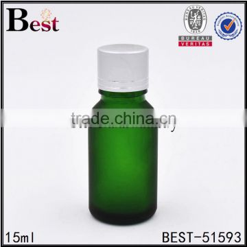 15ml frosted glass bottle green colored essential oil frosted glass bottle with silver aluminum cap