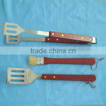 3-Piece Forged BBQ Tool Set,Wooden Handle