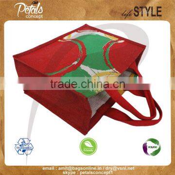 PP Laminated Jute Tote Bag With Web Handle & With Three Color Front & Back Print photo-4