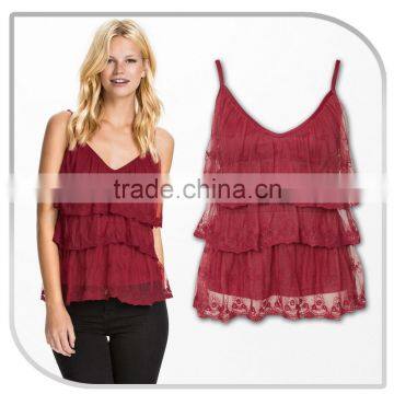 Fashion Women Lace Fabric Crochet Ruffle Womens Lace Tops For Women 2016