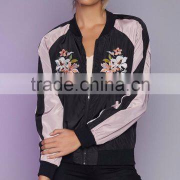 Hot Sale Satin Woman Jacket New in Style Embroidery Bomber Jacket photo-4