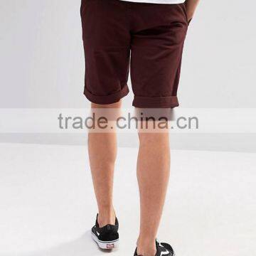 High Quality Latest Custom Side Slant Pockets Turn Up Hem Men's Brown Slim Fit 97% Cotton 3% Elastane Button Fly Fashion Shorts photo-2
