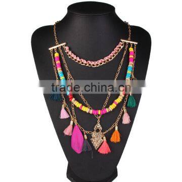 Multicolor tassel beads chain handmade necklace