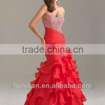 Backless Floor Length Heavy Beaded Red Mermaid Dress