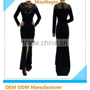 Wholesale black long sleeve heavy beaded evening dresses