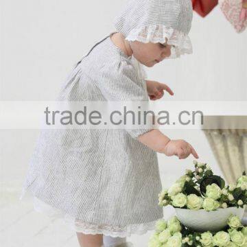 2017 Latest Western Style Kids Stripe Clothing Wholesale Cotton Frock Design Baby Linen Dress photo-3