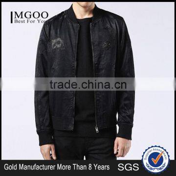 MGOO New Arrival Black Bomber Jackets For Men Long Sleeves Embroidery Tops Zip Up Winter Coat