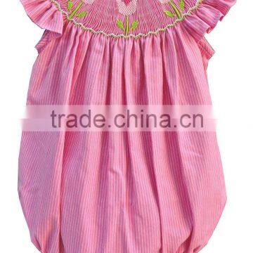 Pink Stripes Smocked Tulip Flower Girls Bubble