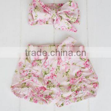 High Quality Cotton Baby Bloomers Wholesale Kids Clothing Baby Leggings Children Floral Short With Headband photo-6