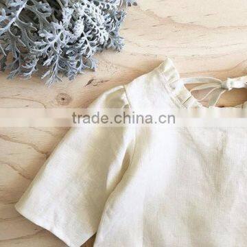 Latest Design Summer Tops Linen Pattern Medium Sleeve Baby Girl Fancy Shirts photo-3