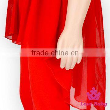 New Style Baby Girls Short Front Long Back Plain Red Chevron Ruffle Sleeveless Dress photo-6