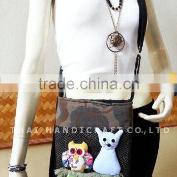 Thai Handmade shoulder bag Patchwork Fabric Owl & Cat