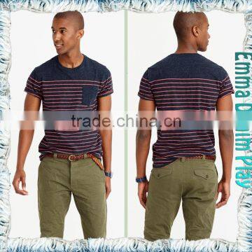 Man's Fashion Striped Design Chest Pocket O-Neck T Shirts photo-3