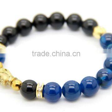 2015 fashion DIY Buddha Black & Blue Agate Yu Ga Bracelet