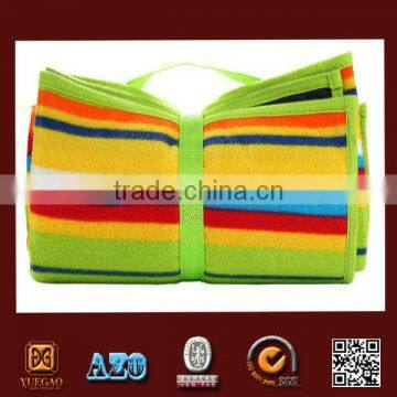 With Yarn Dyed Colorful Strips Portable Waterproof Outdoor Picnic Polar Fleece Blanket