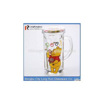 LongRun top grade tall handled drinking glass tumbler with lids with teddy bear design