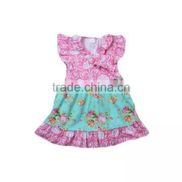 Hot new fashion dress cheap flutter sleeve floral pattern kids frock baby girls dresses