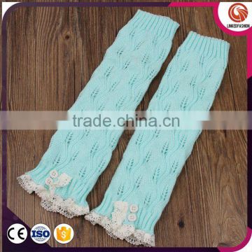 Fashion Knit Lace Leg Warmers Women Boot Socks with Buttons