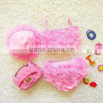 Baby Girls Swimwear Kids Swimming Bikinis Siamese skirt type swimsuit one piece lace sweet Bathing Suit Swimsuit with Cap