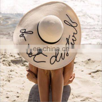 Embroidery Letters Straw Hat Summer Sun Hat Large Brimmed Hat Beach Hat