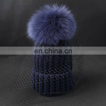 Winter fashion real big fox fur pom pom weaven hats with jacobs