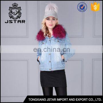 Short mink fur coat elegant fur denim jacket coat with emovable lining