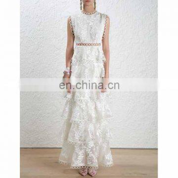 2017 summer new design white sleeveless lace maxi dress formal long evening dresses for women party wear