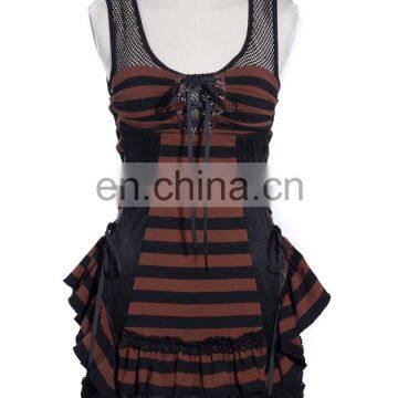 Steampunk short sleeveless striped dress-tunic