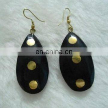 Brass Studded Wood Drop Earrings, Fashion Jewellery