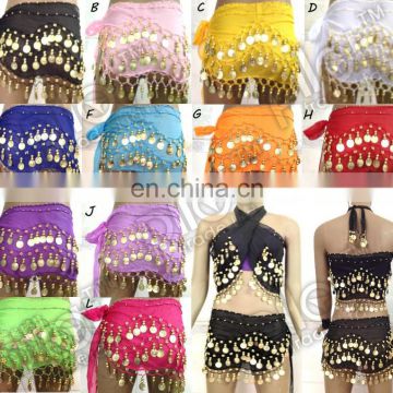 BestDance 3 ROWS Belly Dance Skirt Scarf Hip Wrap Belt Chiffon gold Silver Coins Low Price