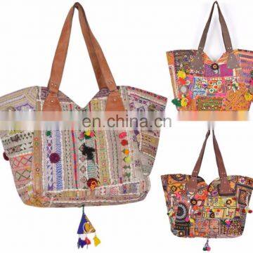 Banjara Bags Vintage Boho Gypsy Tote Leather Handle Indian Hand embroidered Vintage shoulder bag purse