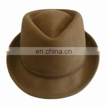 Fashion wool felt fedora hat, Wool felt hat, Short brim wool hat light brown