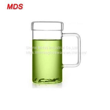 Heat resistant borosilicate single wall transparent glass tea cup with handle