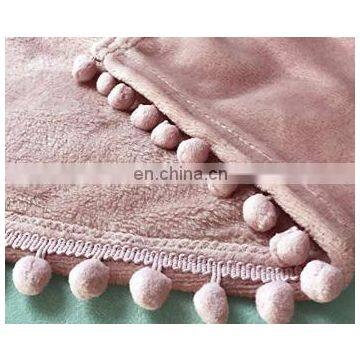 100% Polyester Flannel Blanket With Pom Border Two Sides Brushed Cozy Fleece Throw photo-2
