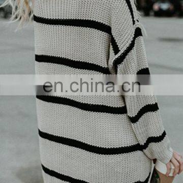 Women Long Knitted Vertical Stripes Cardigan Sweater photo-3