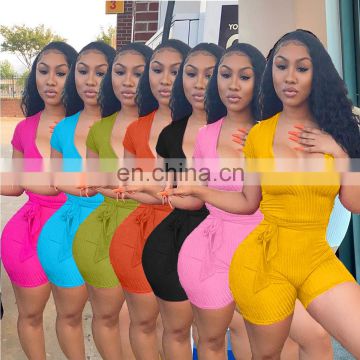 2020 Summer Streetwear Sleeveless Bodycon Solid Sport Romper Overalls Jumpsuits For Women