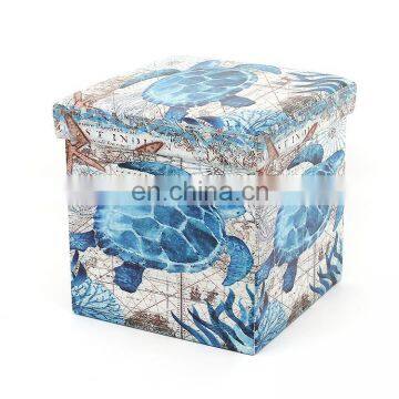 RTS Carton Sea Animal Tortoise Printing PVC Folding Storage Ottoman Stool for Kids Storage Easy Carry Chair in Living Room