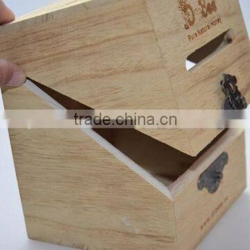 Unfinished wooden wine gift box,wine packaging with slanting opening lid