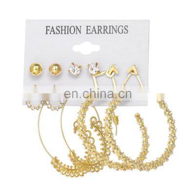 fashionable earrings 6 Pairs Hot funky stud crystal rhinestone stud suit hoop earrings women 2021