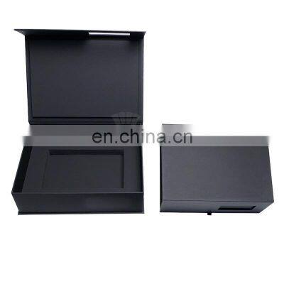 Luxury matte black cardboard gift box large hinged packaging box with magnetic closure lid