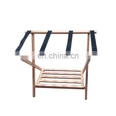 Hotel Style Folding Bamboo Luggage Rack with Shoe Storage Shelf