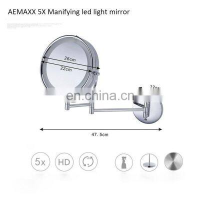 2021 New Item 2-Face Round 5x Magnifying Wall Mount Bathroom Makeup Led Light Mirror photo-3