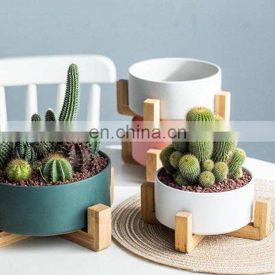 Factory Price Planter Pots Plants Ceramic Supplies Plant Home Garden Flower Pot With Wooden Rack